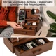 Органайзер для стола с ящиком Teslyar настольная подставка для телефона очков часов канцелярии деревянный Коричневый (PPD001) - изображение 6
