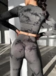 Спортивный женский костюм Marble тай-дай с пуш-ап для фитнеса (рашгард + леггинсы) Бесшовный Мраморный L Графит (XX05L) - изображение 3