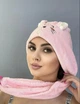 Тюрбан чалма для сушки волос из микрофибры Полотенце на голову с пуговицей и ушками Тюрбан для ванной Розовый (ВК0903В-2) - изображение 2