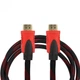 Кабель HDMI - HDMI 1.4V 1080p 1,5м усиленний, з нейлоновою оплеткою, фільтром та позолоченими коннекторами, чорно-червоний - зображення 1