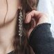 Серьги натуральный камень Сахарный Кварц+Гематит d-3мм на цепочках, фур-ра гип-ный сплав цвета Родий L-110мм - изображение 1