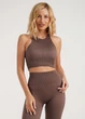 Бесшовный топ в рубчик на широких бретелях Giulia HALTER TOP RIB L/XL Brown-deep taupe, кроп топ с микрофибры - изображение 7