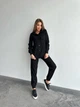 Женский костюм: Рубашка+Штаны микровельвет, 50-52, Черный - изображение 3