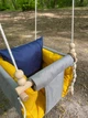 Підвісна Водостійка тканинна дитяча гойдалка Comfort + Сіра з жовтим матрасиком та синьою подушкою - зображення 6