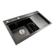 Кухонная мойка черная PVD 78*43 L Platinum Handmade (два отверстия, круглый сифон 3,0/0,8) - изображение 2