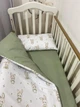 Комплект постельного белья в кроватку 120х60 см Оливковый + зайчики - изображение 5