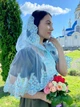Накидка палантин для храма Family Tradition фатин с кружевом 50 см голубой Голубое небо - изображение 4