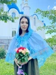 Накидка-палантин для храма Family Tradition шифон с кружевом 50 см, голубой Подснежник - изображение 1