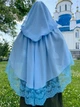 Накидка-палантин для храма Family Tradition шифон с кружевом 50 см, голубой Подснежник - изображение 6