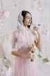 Накидка палантин для храма Family Tradition гипюр с кружевом 50 см белый Цветок сакуры - изображение 2