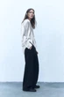 Сатиновая белая рубашка ZARA с металичной ниткой - L - изображение 2