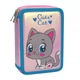Пенал школьный для девочки CFS Cute Cat "Котенок" 20.5х14х4.5 см 2 отделения каркасный на молнии розовый с синим (CF87273) - изображение 1