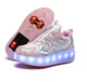 Роликовые кроссовки для девочек с LED подсветкой розовые на 4-х колесах (DL128) Р.34(22см) - изображение 1