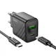 Мережевий зарядний пристрій Hoco CS23A 1 USB/1USB-C PD/QC 30W+Type-C to Type-C Чорний - зображення 3