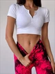 Спортивні жіночі легінси Marble Tie-Dye для фітнесу та йоги з ефектом Push Up Мармурові Безшовні XS-S Малинові Неон (4852S) - зображення 9