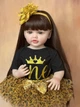Большая виниловая кукла ручной работы в золотом платье Reborn Baby Doll с настоящими волосами и глазами - изображение 4