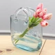 Стеклянная ваза для цветов в форме Сумки 20x11x26 см Bubble Bag, Голубая - изображение 1