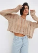 Вязанный oversize свитер кроп One size бежевый - изображение 1