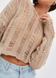Вязанный oversize свитер кроп One size бежевый - изображение 4