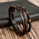Многослойный плетеный браслет Tiger Eye из искусственной кожи и камня тигровый глаз, коричневый "S" (85700077) - изображение 1