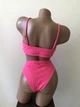 Женский раздельный купальнык в рубчик с завышенной талией New Style L ярко-розовый (6-125) - изображение 4