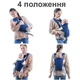 Детский слинг рюкзак для переноски малышей Baby Carrier переноска детская эргорюкзак кенгуру для детей новорожденных до 15 кг 4 положения синий - изображение 5