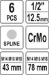 Биты Для Гайковерта Ударные SPLINE 1/2" M14, M16, M18 Набор 6 шт YATO (YT-10652) - изображение 3