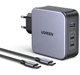 Зарядное устройство UGREEN CD289 140W 2xType-C PD, USB-A GaN Wall Charger + Type-C PD Cable Grey (90549) - изображение 1
