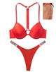 Роздільний купальник Victoria's Secret червоний з push up та стрічкою зі стразів на спині Shine Strap пушап стрінги 34B/S - зображення 2