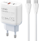 Ładowarka sieciowa Ldnio USB - USB-C 22.5 W + kabel USB-C - USB-C (A2421C Type C-Type C) - obraz 1