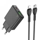 Мережевий зарядний пристрій Hoco N38 20 Вт PD QC3.0 USB-C/USB-A/Lightning з кабелем USB-C – Lightning 1 м чорний - зображення 1