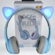 Детские беспроводные наушники светящиеся ушки кошки P47 Bluetooth 5.0 с микрофоном, голубые - изображение 3
