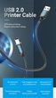 Кабель Vention USB type А 2.0 — USB type B для принтерів, БФП 2.0 480 Мбіт/с 2 A 3 м Black (COQBI) - зображення 2