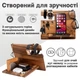 Настільний органайзер підставка для телефону Teslyar тримач з трьома гачками для годинника канцелярії з дерева Горіх (PH3001) - зображення 9