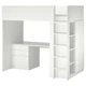 Ліжко-горище зі столом та 4 шухлядами IKEA SMASTAD 90x200 см біле/сіре (094.355.88) - зображення 1