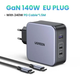 Зарядний пристрій Ugreen CD289 3xUSB 140W GaN 2хUSB-C+USB-A з C to C Cable 1.5 м Gray (90549) - зображення 3