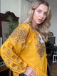 Женская шифоновая вышиванка с длинным рукавом горчичного цвета "Марсела" 11735-52 (XL) - изображение 2