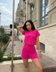 Жіночий літній костюм шорти і футболка Fashion 50/52 малиновий - зображення 1