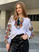 Борщівська вишиванка жіноча "Талана" біла блуза квіткова на домотканому полотні 7413-52 (XL) - зображення 4