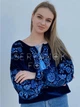 Розкішна оксамитова синя вишиванка бохо "Дайна" вишита квіткова блуза велюрова 10681-58 (3XL) - зображення 1