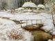 Картина маслом 30х40см Зимний день пейзаж снег деревья речка мост дорога на холсте ручная работа художника - изображение 5