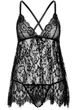 Рубашка бебі-дол Leg Avenue Floral lace babydoll & string Black L, стрінги - зображення 3