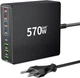 Зарядное устройство HSSNS Multiple USB C: 570 Вт, 8 портов USB C с 5 USB-C и 3 USB-A – зарядное устройство USB C Dual-PD PPS USB C адаптер питания для ноутбука, MacBook, iPad, iPhone, Sumsung и т.д. - изображение 1