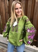Изысканная вышиванка бохо зеленая на льняной ткани "Дерево рода" цветочная блуза бохо 11005-52 (XL) - изображение 4