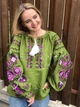 Изысканная вышиванка бохо зеленая на льняной ткани "Дерево рода" цветочная блуза бохо 11005-52 (XL) - изображение 6