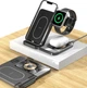 Складная беспроводная зарядка док станция на айфон apple iphone часы iwatch эпл вотч наушники airpods 3 в 1 23W QINETIQ B32 с подсветкой с адаптером - изображение 14