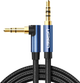 Кабель Ugreen AV112 Angled Cable 3.5 мм Male to 3.5 мм Male Cable Gold Plated Metal Case with Braid 1 м Blue (UGR-60179) - зображення 1