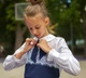 Блузка Свит блуз мод. 8001 шифон, синяя с белым и кружевом р.134 (1014328571) - изображение 2