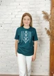 Футболка вишиванка зелена вишита блакитно білим хрестиком 2XL 01400 -2XL - изображение 2