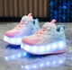 Роликовые кроссовки для девочек с LED подсветкой розовые с голубым на 2-х колесах (LR 1299) 37(23,5см) - изображение 3